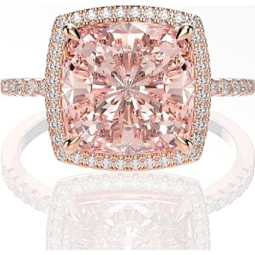 Luxury 100% 925 Sterling Silver Created Moissanite Morganite Gemstone Wedding Engagement Ring Fine Jewelry Wholesale