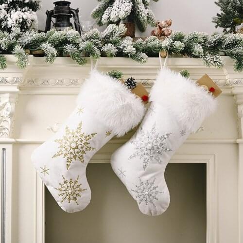 Christmas Snowflake Stockings Sock Decoration Fireplace Xmas Tree Hanging Pendant Ornament Candy Gift Bag girlfriend and boy