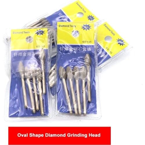 3mm Shank Oval Shape Diamond Grinding Head Spherical Tip For Dremel Accessories Jade Stone Metal Carving Engraving Tool