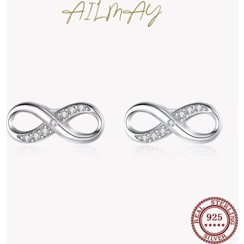 Ailmay Hot Sale 925 Sterling Silver Geometric Staggered Line Earrings Luxury Clear CZ For Women Girls Party Accessories Jewelry