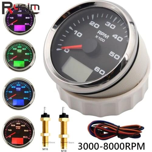 85mm Instrument Panel Tachometer Gauge 0-6000RPM,0-8000RPM Waterproof Marine Car Tacho Meter Speed Ratio with Hour meter 9-32V