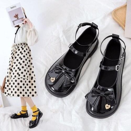 2021 New College Style Jk Small Leather Shoes Women Cosplay Lolita Soft Sister Bowknot Black Single Shoes Mary Jane Casual Retro