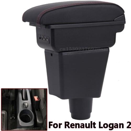 For Renault Logan 2 central Store content Storage box Double armrest box with Ashtray Cup holder accessories Russian version
