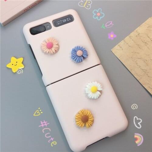 Girl Fahion Cute 3D Flower Epoxy Phone Case Cover For Galaxy Z Flip 5G 4G DIY Pink Back Capa Fundas Cover For F7000 F7070