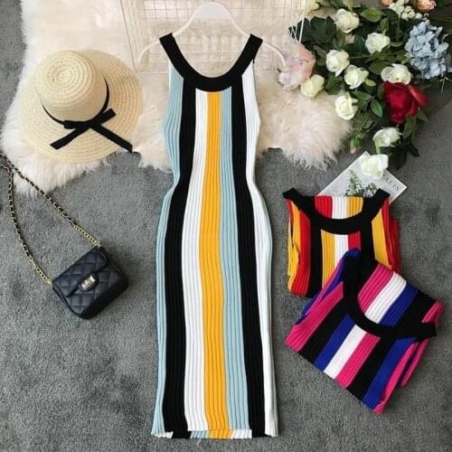 2021 Summer Sweater Dresses Korean Fashion Streetwear Sleeveless Slim Knit Dress Vestidos De Verano Robe Femme Sukienka Y188