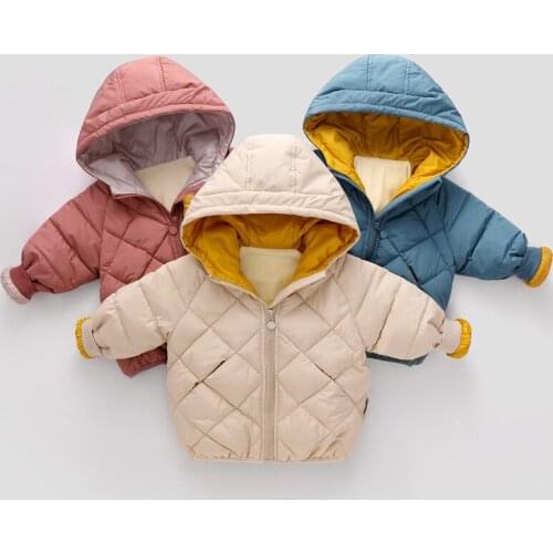 Winter Thicken Warm Baby Girls Coats Casual Hooded Boys Jackets Long Sleeve Diamond Zipper Children Parka Outerwear 24M-8T