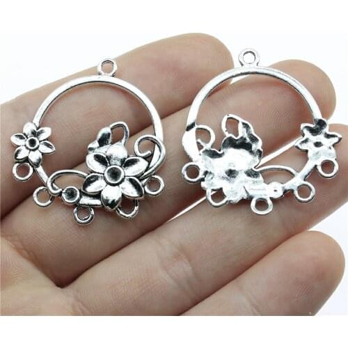 10pcs 35x32mm Round Flower Earring Connector Flowers Porous Earring Connector Finding Flower Charms
