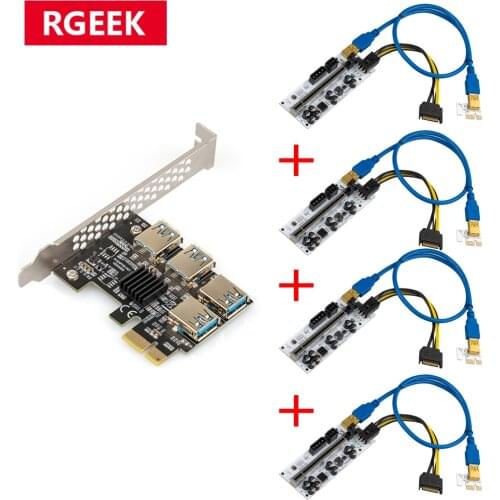 4pcs PCI-E Express 1x to 16x Riser 010 Card Adapter PCIE 1 to 4 Slot PCIe Port Multiplier Card for BTC Bitcoin Miner Mining