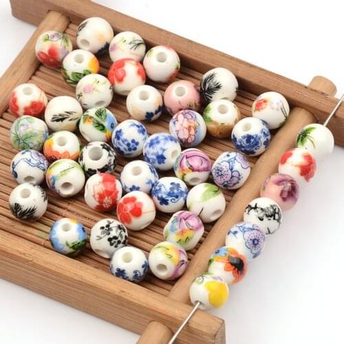 50Pcs/lot decal Ceramic Beads Handmade Flower Blue And White Porcelain 8mm Beads For DIY Jewelry Making Women Accessories