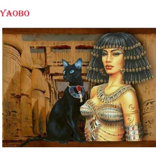 5d diy full square round diamond painting Egyptian woman/black cat Diamond embroidery Cross Stitch mosaic patterns Rhinestone