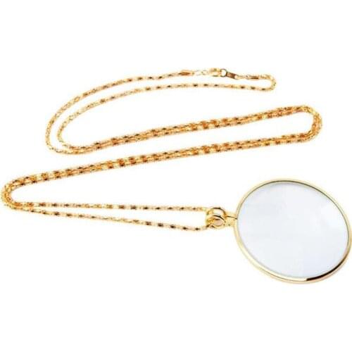 5X Magnifying Glass Necklace Pendant Jewelry Loupe Necklace Magnifier Optical Pendant Chain Reading Magnifier Monocle