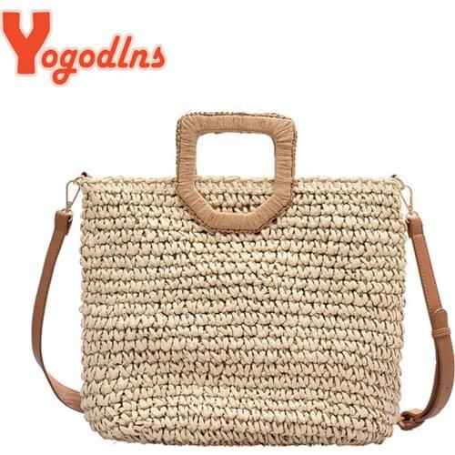 Yogodlns Bohemian Straw Bag for Women Summer Large Capacity Beach Handbags Rattan Handmade Kintted Travel Bags Bolsas Mujer