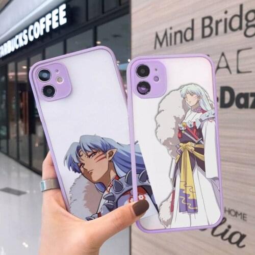 Anime inuyasha Phone Case For iPhone 12 11 Mini Pro XR XS Max 7 8 Plus X Matte transparent Purple Cover
