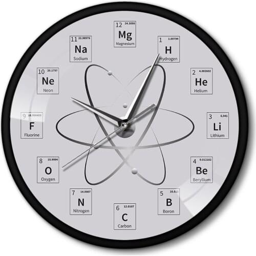 Chemical Element Wall Art Clock Watch Periodic Table of Elements Chemistry Science Biology Teachers Gift Metal Frame Duvar Saati
