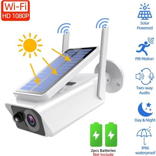 Solar IP Camera Wifi Battery Solar Powered Security Camera PIR 1080P Two-Way Audio Wireless Security PIR Detection IP Camera 2MP