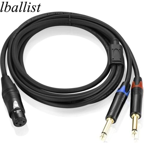 Lballist XLR Female to Dual 1/4" TS 6.35mm Mono Y Splitter Cable Foil+Braided Shielded For Mixer