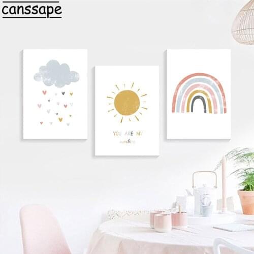 Sun Rainbow Canvas Painting Nursery Wall Art Print Cloud Picture Baby Poster Nordic Wall Paintings For Kids Room Decoration