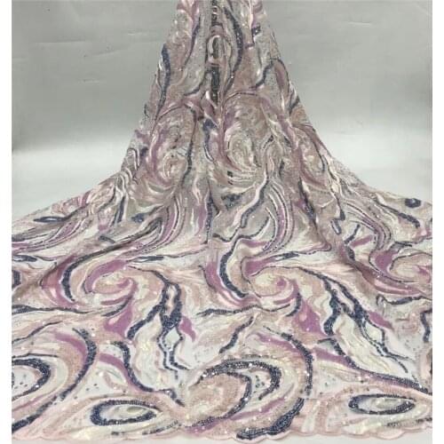 Pretty design YG-724-883 embroidered tulle sequins lace fabric african net lace fabric with sequins