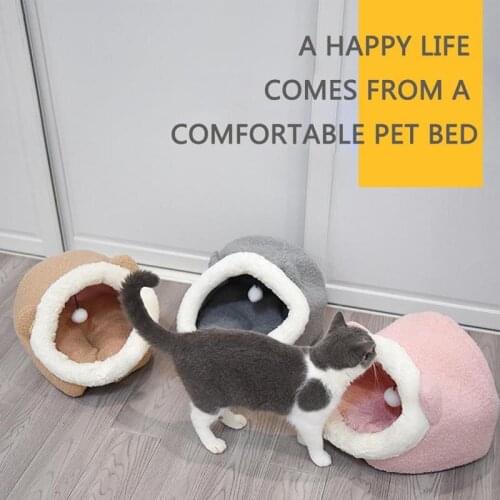 Cat Bed House with Ball Winter Warm All Seasons General Enclosed Bed House Removable and Washable Cat Kennel Pet Cat Supplies