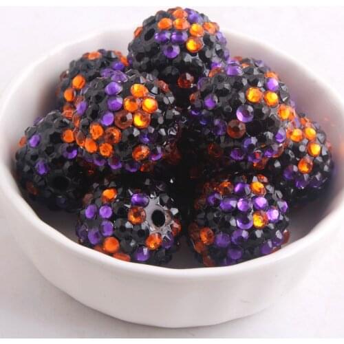 Kwoi vita Black Purple Orange Confetti 100pcs/lot 20mm Chunky Resin Rhinestone Ball Beads for Chunky