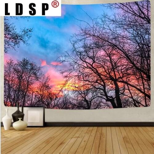 LDSP Beautiful Sky Blue Forest Night Tree Tapestry Wall Hanging Psychedelic Tapestries Wall Cloth Carpet Background Home Decor
