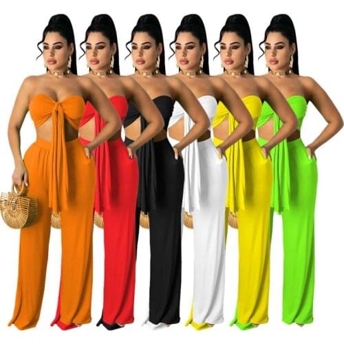 Summer Bra Slacks Two Piece Set Street Beach Outfit Summer Solid Color Sexy 2 Piece Crochet Set Tops Pants Tracksuit Clothes