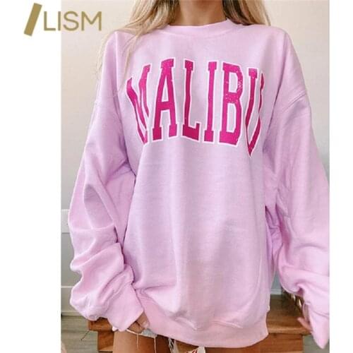 LISM Letter Printing Long Sleeve Hoodies Sweatshirt Autumn Women Casual Harajuku Pink Pullover Vintage Tops Sweatshirts Jumper