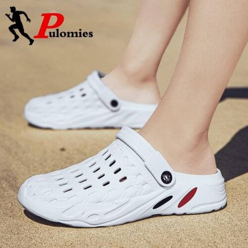 PULOMIES Summer Men Women Slippers Casual Home Loafers Outdoor Quick Dry Massage Hole Clogs Couple Garden Shoes Beach Sandals