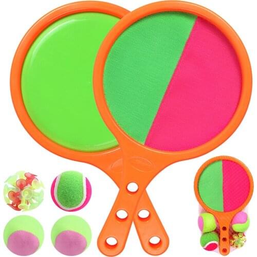 Paddle Toss and Catch Ball Toy Set 2 Self-Stick Paddles 4 Balls Catch Tennis Beach Game Outdoor Activities Playset
