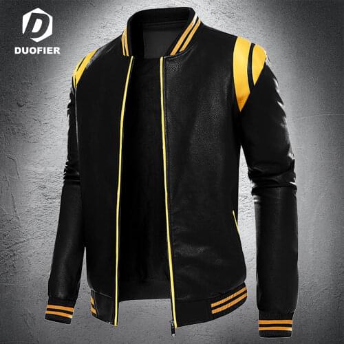 New Men Faux Leather Jackets Moto & Biker Patckwork Outwear Male PU Leather Coats Casual Slim Baseball Jacket Punk Style US Size