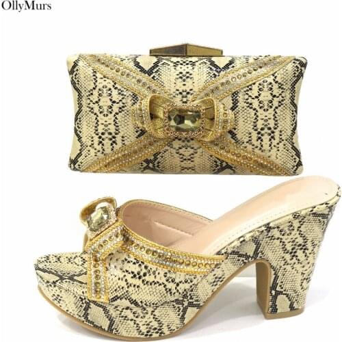 Newest African Ladies Sandals Party Shoes And Bag Set Luxury Applique High Heels Shoes And Bag Set For Wedding Party