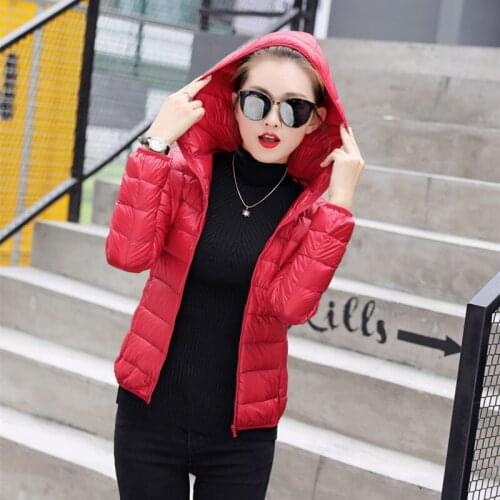 New light Down Jacket Womens Short Womens Hat Coat Trim Womens Winter Coat Puffer Jacket Plus Size Red Short jacket L43