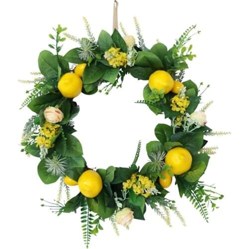 New Lemons Wreath Spring Fruit Wreath with Artificial Lemons Flowers and Green Leaves for Front Door, Wall, Home Decor