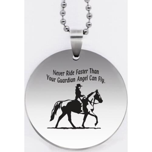 Ufine jewelry Never ride faster than your guardian angel pendant army card round disc stainless steel customed necklace N4524