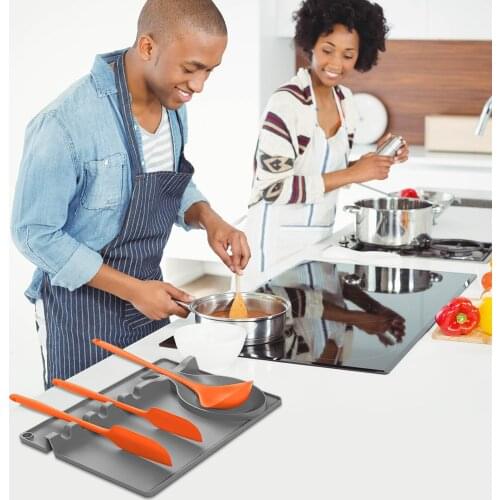 Spoon Holder Silicone Fork Rest Spatula Pad Cooking Utensil Rack Kitchen Organizer Tray Whisk Storage Mat