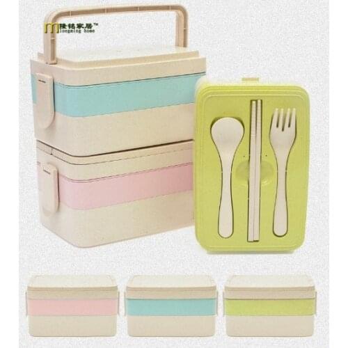 1Pc Portable 3 Layers Modern Microwave Bento Box Wheat Straw PP Lunch Boxs Picnic Camping Container For Food Storage Box OK 0332