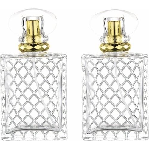 100ML Transparent Gold Perfume Bottles Cosmetic Refillable Glass Spray Pump Bottle Empty Rectangular Mist Dispenser Atomizer