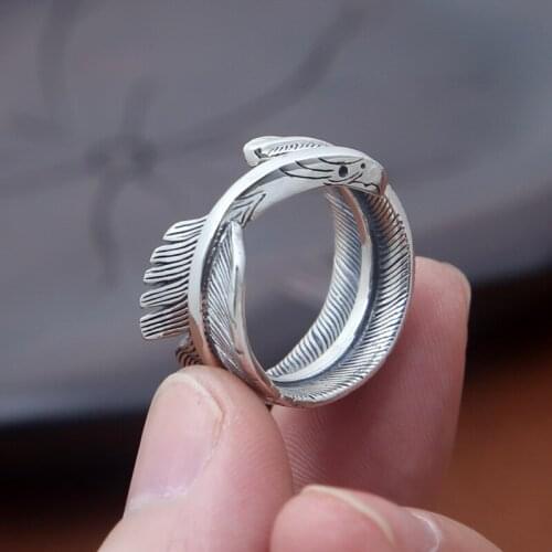 Retro Thai Silver S925 Sterling Silver Kagura Takahashi Goro Eagle Feathers Popular Mens Personality Open Ended Rings