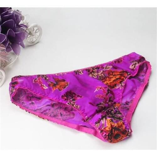 2pcs/lot Plus size silk translucent panties mulberry silk crepe satin print thin breathable mid waist briefs shorts female