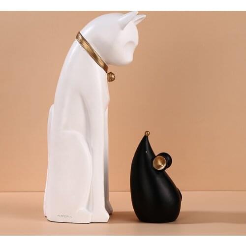 Nordic Creative Cat And Mouse Statues Resin Crafts Cartoon Figurine Office Desk Ornaments Wedding Gift Home Decor Accessories