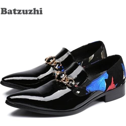 Batzuzhi Korean Style Mens Pointed Toe Dress Shoes Black Patent Leather Breathable Formal Dress Shoes Men Zapatos Oxford Hombre