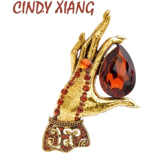 CINDY XIANG 2 Colors Choose Vintage Hand Brooches For Women Large Crystal Palm Pin Fashion Jewelry Qutumn Winter Accessories