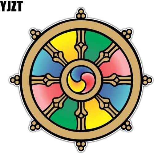 YJZT 13CM*13CM Wheel of Law Dharmachakra Dharma Tibet PVC Motorcycle Car Sticker 11-00393