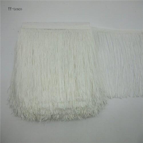YY-tesco 10Meter 20CM Long Lace Fringe Tassel Trim white Fringe Trimming Polyester Sew Latin Dress Stage Garment Accessories