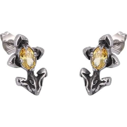Trendy Stainless Steel Zircon Flower Stud Earrings for Women Punk Vintage Ear Jewelry Female Fashion Accessories SP0798