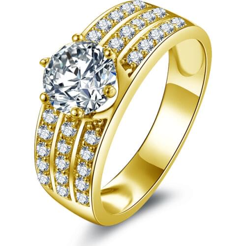 QYI 14K Solid Yellow Gold Multi Row Band Rings 1ct Round Cut Simulated Diamond Engagement Wedding Band For Women