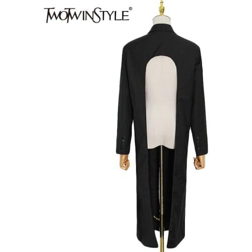 TWOTWINSTYLE Back Cut Out Coats Women Clothing Loose Lapel Long Sleeve Button-Down Autumn Coat Female 2021 Fashion Style New