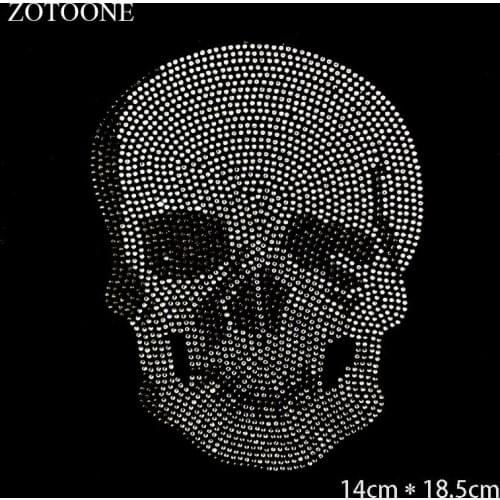 ZOTOONE Clear Crystals HotFix Flatback Rhinestones Punk Skull Applique Strass Rhinestone Stickers for Clothes Decoration E