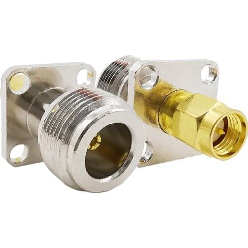 1PCS N Type Female to SMA Male With 4 Hole Flange Panel Mount Chassis RF Coaxial Adapter SMA Plug to N Jack RF Coax Connector
