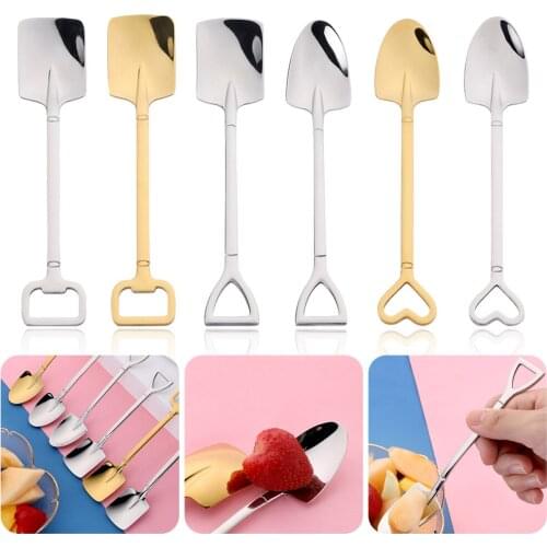 1pc Stainless Steel Shovel Coffee Spoon Set Scoop Shovel Creative Tea-spoon Ice Cream Dessert Spoon Birthday Gift Tableware